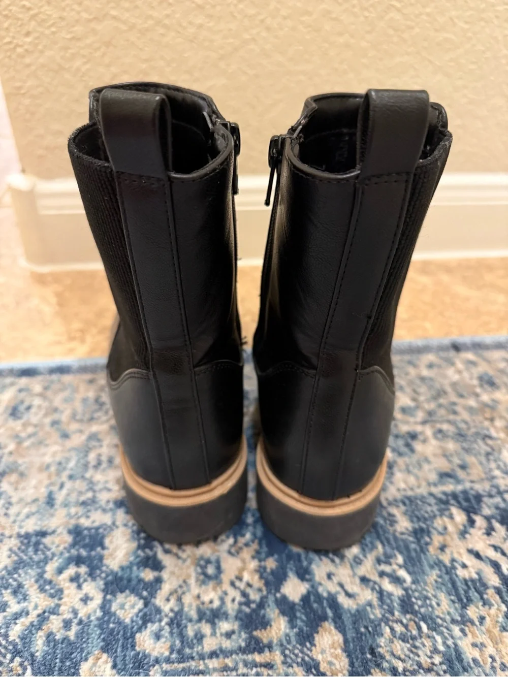 Cat & Jack Girls Mid-Calf Black Leather Zip Ankle Boots
